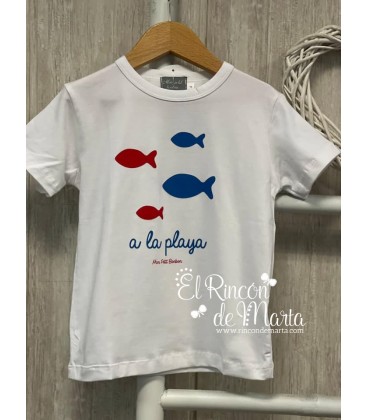 Camiseta Niño Blanca Peces Colección Verano 2021 de Mon Petit Bonbon