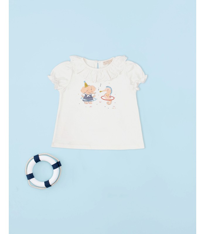 Camiseta Niña Blanca Elefanta Hula Hopp Colección Caleta Dreams de Mi Canesú, Verano 2024