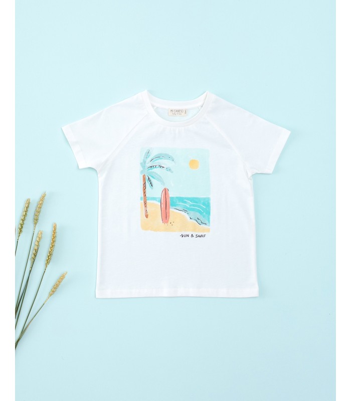 Camiseta Niño Blanca Tarifa Colección Querido Verano de Mi Canesú, Verano 2024